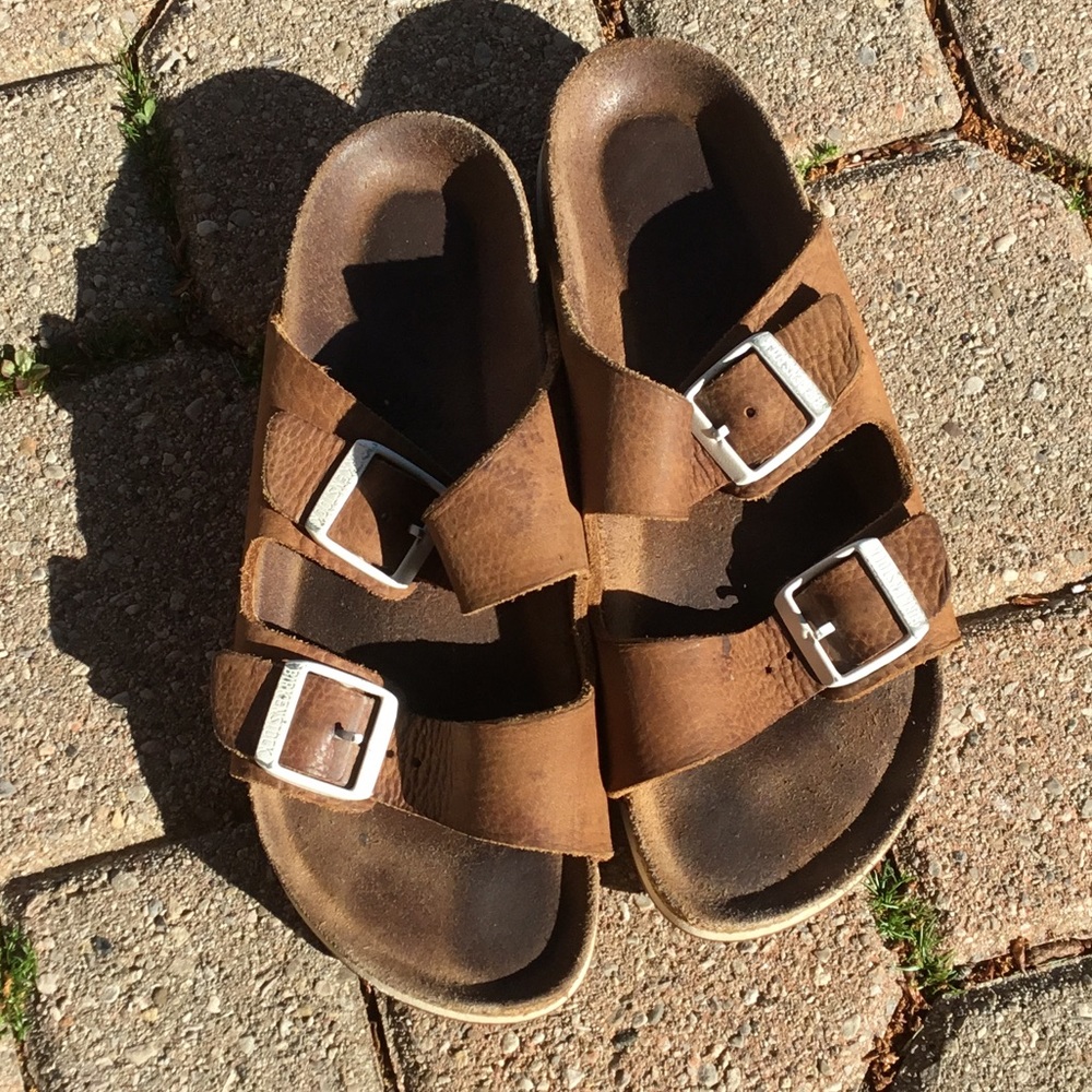 Birkenstock Brown Sandals with Silver Buckles